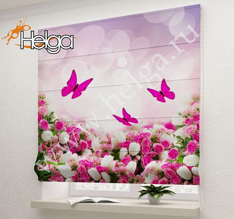 Купить Розовые бабочки арт.ТФР4831 римская фотоштора (Киплайт 1v 60x160 ТФР)
