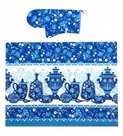 Купить Комплект для кухни (полотенце и рукавица), вафельная ткань (Посуда, синий)