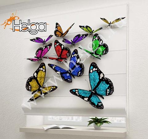 Купить Разноцветные бабочки арт.ТФР3986 римская фотоштора (Блекаут 5v 140х160 ТФР)