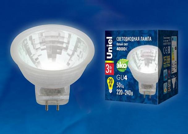 Купить Лампа светодиодная (UL-00001703) GU4 3W 4000K полусфера прозрачная LED-MR11-3W/NW/GU4/220V GLZ21TR