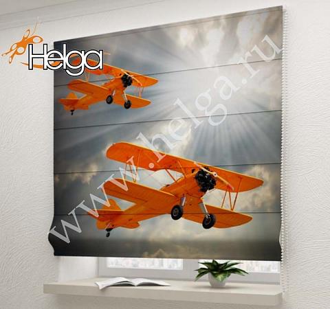 Купить Оранжевые самолеты арт.ТФР3001 римская фотоштора (Шифон 1v 60x160 ТФР)