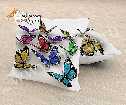Купить Разноцветные бабочки арт.ТФП3986 (45х45-1шт) фотоподушка (подушка Оксфорд ТФП)