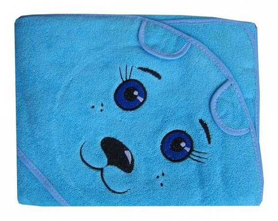 Купить Махровое полотенце детское "Уголок" 100*100 с вышивкой (Котик, бирюзовый)