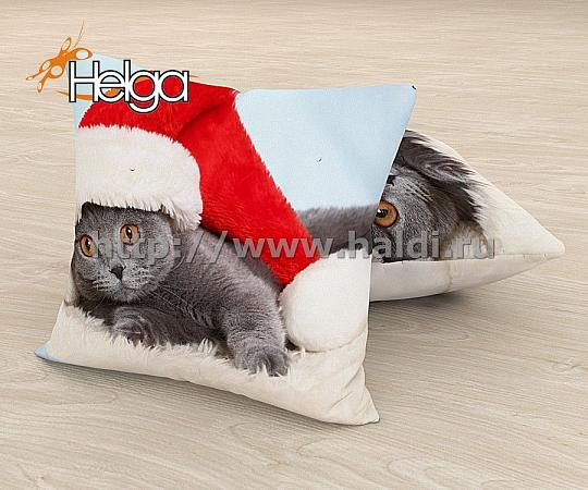 Купить Новогодний котенок арт.ТФП2935 v2 (45х45-1шт) фотоподушка (подушка Блэкаут ТФП)