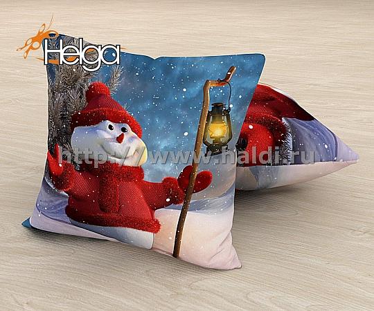 Купить Снеговик с фонариком арт.ТФП2943 (45х45-1шт) фотоподушка (подушка Мокрый шелк ТФП)