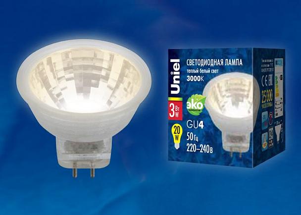 Купить Лампа светодиодная (UL-00001702) GU4 3W 3000K полусфера прозрачная LED-MR11-3W/WW/GU4/220V GLZ21TR