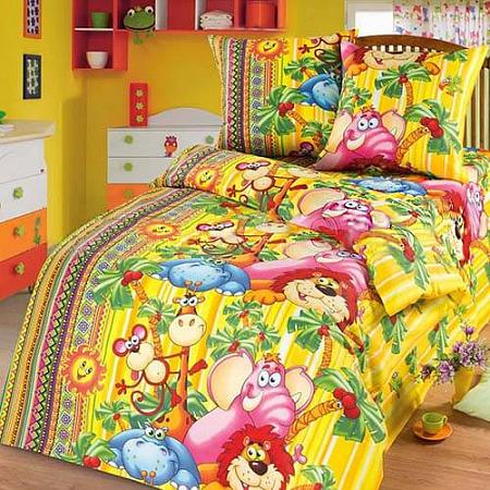 Купить Комплект постельного белья 1,5-спальный, бязь "Люкс", детская расцветка (Оранжевое солнце)