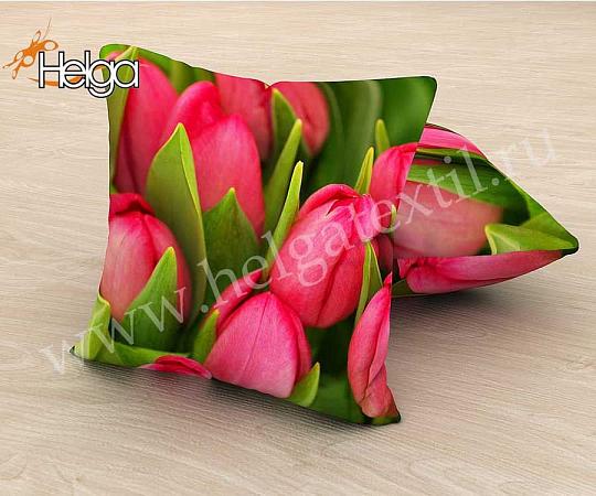 Купить Розовые тюльпаны арт.ТФП2182 (45х45-1шт) фотонаволочка (наволочка Мокрый шелк ТФП)