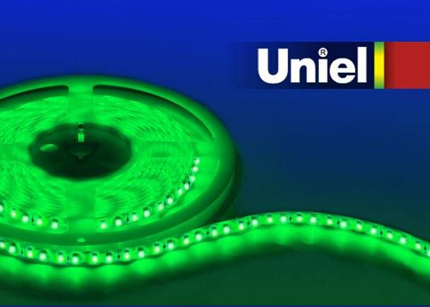Купить Светодиодная лента Uniel (05482) 5M зеленый 48W ULS-3528-120LED/m-8mm-IP20-DC12V-9,6W/m-5M-GREEN