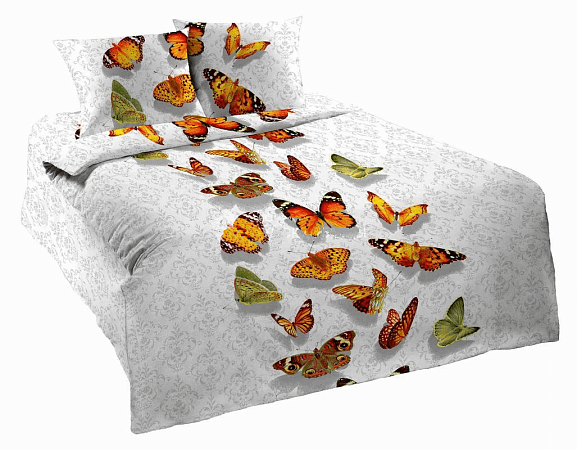 Купить Комплект постельного белья 1,5-спальный, с вырезом "ромб",  бязь Шуйская ГОСТ (Бабочки 3 D)