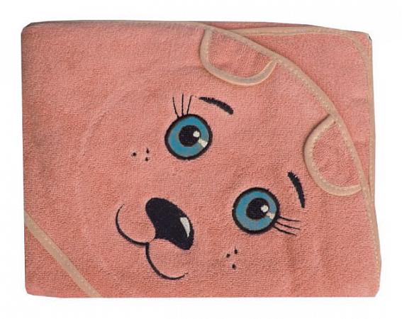 Купить Махровое полотенце детское "Уголок" 100*100 с вышивкой (Котик, абрикосовый)