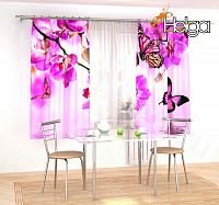 Купить Орхидеи и бабочки розовый арт.ТФК5028 (145х180-2шт) фотошторы (штора Габардин ТФК)