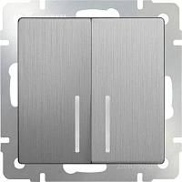 Купить Выключатель Werkel двухклавишный проходной с подсветкой серебряный рифленый WL09-SW-2G-2W-LED 4690389085161