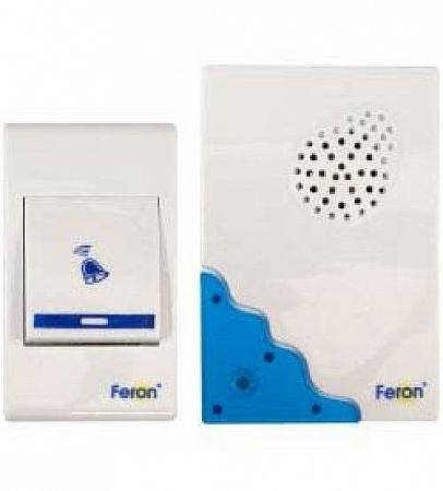 Купить Звонок дверной беспроводной Feron Е-223  Электрический 32 мелодии белый синий с питанием от батареек