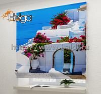 Купить Дом в цветах на Санторини арт.ТФР3910 v3 римская фотоштора (Ализе 5v 140х160 ТФР)
