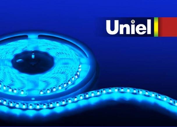 Купить Светодиодная лента Uniel (05481) 5M синий 48W ULS-3528-120LED/m-8mm-IP20-DC12V-9,6W/m-5M-BLUE