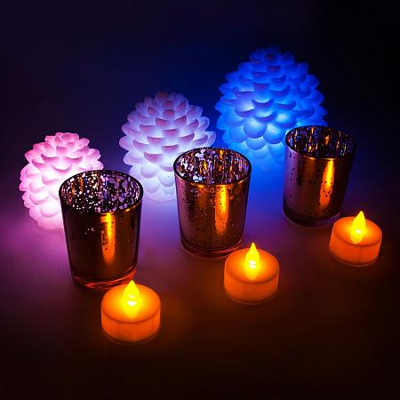Купить Набор декоративных свечей Feron FL112 c RGB (свечи-шишки) и янтарной (чайные свечи) LED подсветкой, по 3 шт.