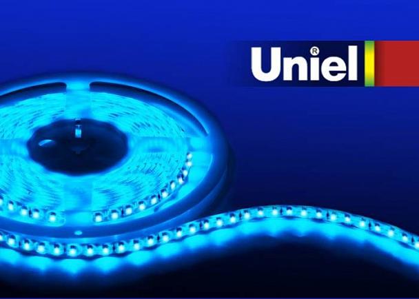 Купить Светодиодная лента Uniel (05487) 5M синий 48W ULS-3528-120LED/m-8mm-IP65-DC12V-9,6W/m-5M-BLUE
