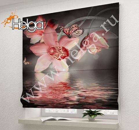 Купить Орхидеи и бабочки арт.ТФР3400 римская фотоштора (Блекаут1v 60x160 ТФР)