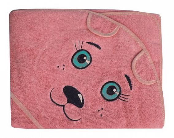Купить Махровое полотенце детское "Уголок" 100*100 с вышивкой (Котик, светло-розовый)