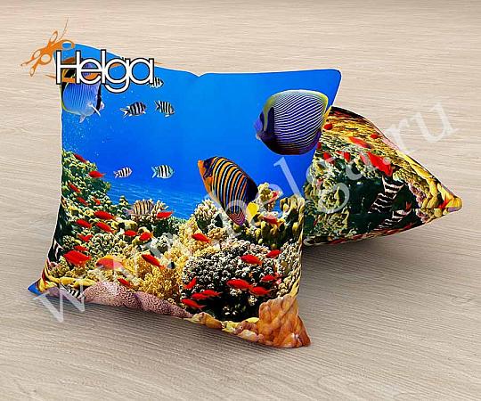 Купить Тропические рыбки арт.ТФП3413 v2 (45х45-1шт) фотоподушка (подушка Мокрый шелк ТФП)