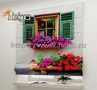 Купить Окно с цветами в Италии арт.ТФР3335 римская фотоштора (Шифон 1v 60x160 ТФР)