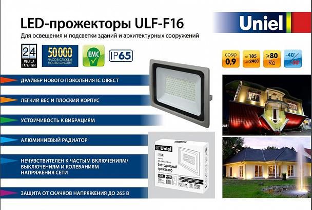 Купить Прожектор светодиодный (UL-00001915) Uniel 100W 6000K ULF-F16-100W/DW IP65 185-240В Silver