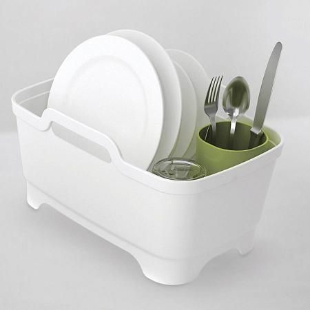 Купить Набор из 3 предметов для мойки и сушки посуды (таз, сушилка, подставка для столовых приборов) белый
