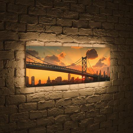 Купить Лайтбокс панорамный Бруклинский мост на рассвете 45x135-p020