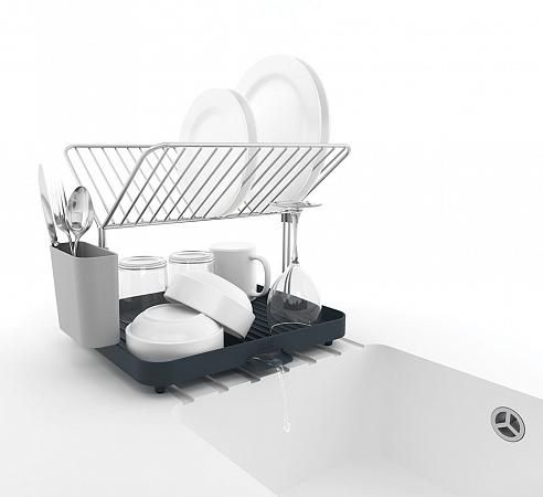 Купить Сушилка для посуды и столовых приборов 2-уровневая со сливом y-rack серая