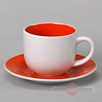 Купить Чайная пара оранжево-белая, объем чашки 220 мл