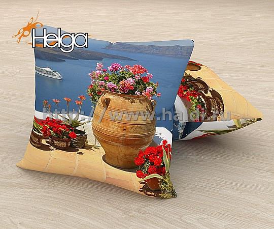 Купить Цветы на Санторини арт.ТФП2660 (45х45-1шт)  фотоподушка (подушка Габардин ТФП)